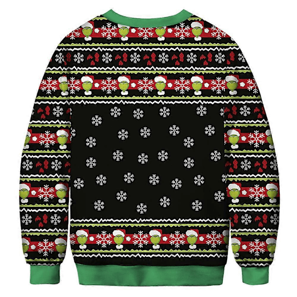 Jultröja för kvinnor, män och par - Grinch-tryck, rund hals, pullover, långärmad, grön monster A L