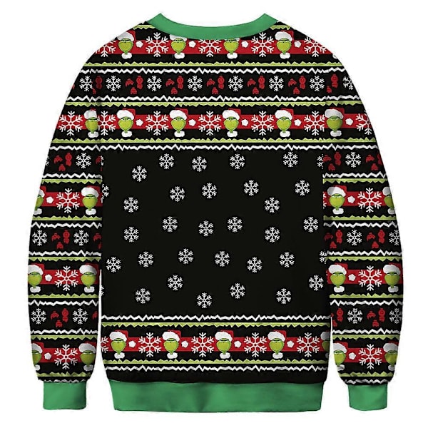 Jultröja för kvinnor, män och par - Grinch-tryck, rund hals, pullover, långärmad, grön monster A M