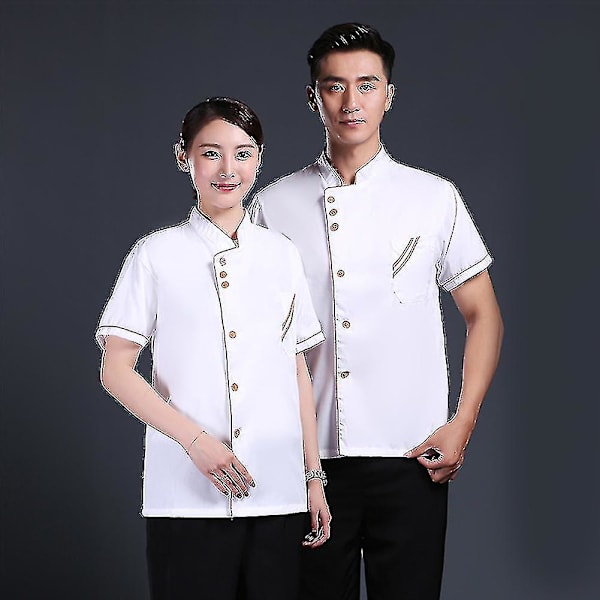 Unisex kort långärmad kockjacka kappa Hotell kök Service Uniform Workwear(haoyi) A Black and Red L Short Sleeve