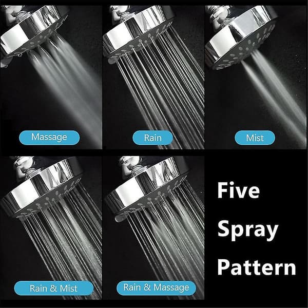 Brusehoved Højtryk 4 Tommer 5-indstillinger Justerbart Brusehoved Top Spray