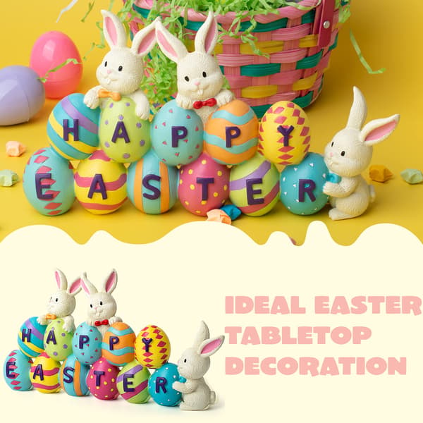 Happy Easter Table Decoration Rabbit and Easter Egg Figurine Table Decoration for the Easter Season.