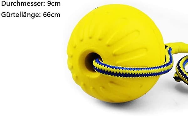 Kastboll, hundgummiboll med elastiskt rep, hundleksakboll (gul)