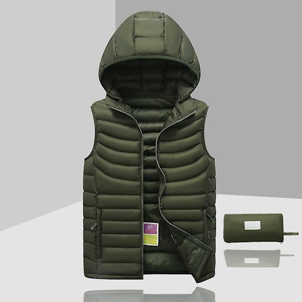 Dunjacka Herr Ärmlös Avtagbar Huva Vinter Lätt Solid Färg Army Green L