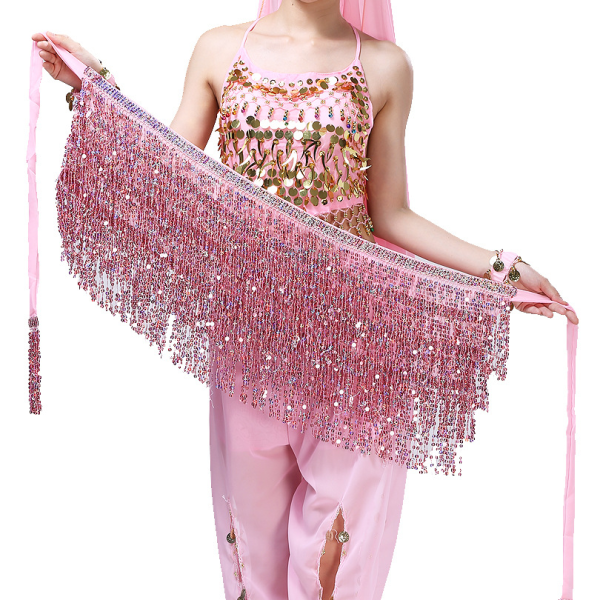 Kvinnor Tjej Paljett Magdansös Kostym Tofs Wrap Kjol Giltter Club Mini Kjol Pink