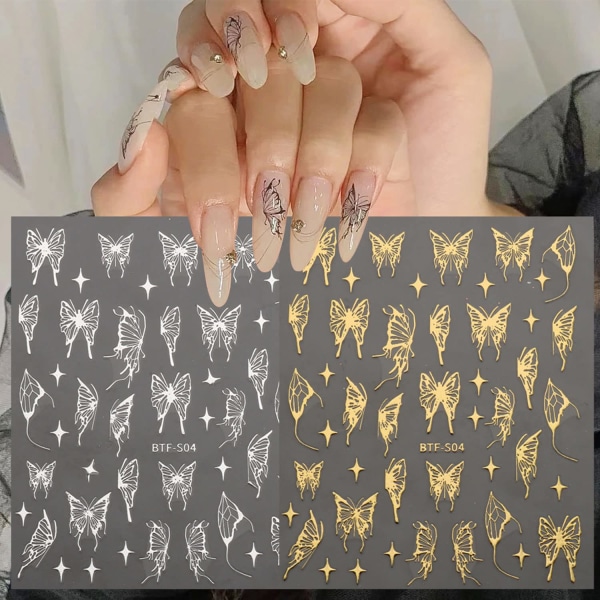 4 ark Butterfly Nail Art Stickers Dekaler 3D självhäftande laser