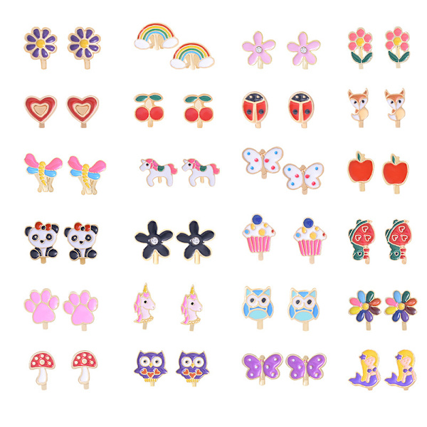 Øreclips 24 par børneclips øreringe Søde blomster Hjerteclips øreringe Sæt Farverige blomsterclips øreringe til piger qd