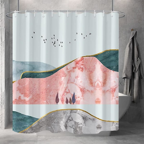 Marmor badrum duschdraperi lila guld tyg duschdraperier med krokar akvarell abstrakt duschdraperi foder 72x72 tum Red 72x84 inch