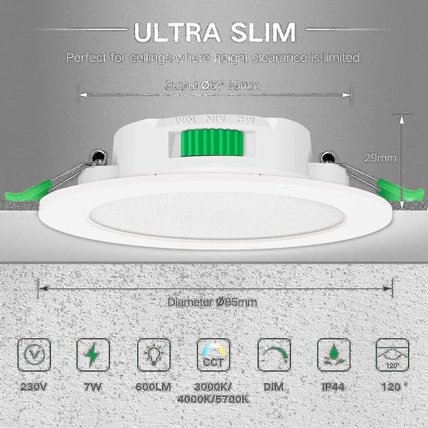 12 stk 7W Hvite LED Nedhengte Taklamper Slanke Spotlys
