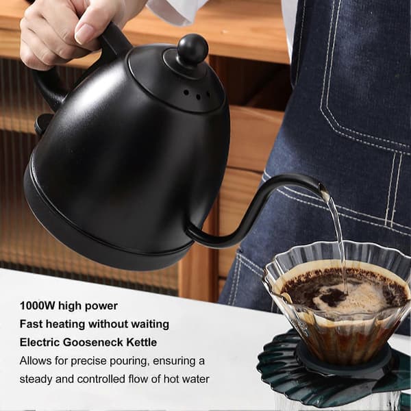 Elkedel med Svanenhals 800ml 1000W Hurtig Opvarmning Rustfrit Stål 304 til Hjemmet Te Kaffe