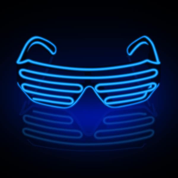 (Blå) Neon Rave Briller El Wire Blinkende LED Solbriller Lys Opp