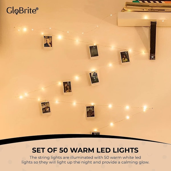 50 led fotoklämma ljusslingor | 5 m Foto Peg Fairy Lights med 30 klipp |  Batteridriven Estetisk Rumsinredning Hängande fotoramar för sovrumsbröllop  9185 | Fyndiq