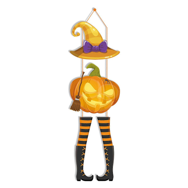 Halloween-kurpitsakoristeet oveen, roikkuvat puiset ovikyltit, noidanhattu, sarjakuvakuvio, pelottavat hymyilevät kasvot, juhlat, kodin sisustustarvikkeet, 1 setti C