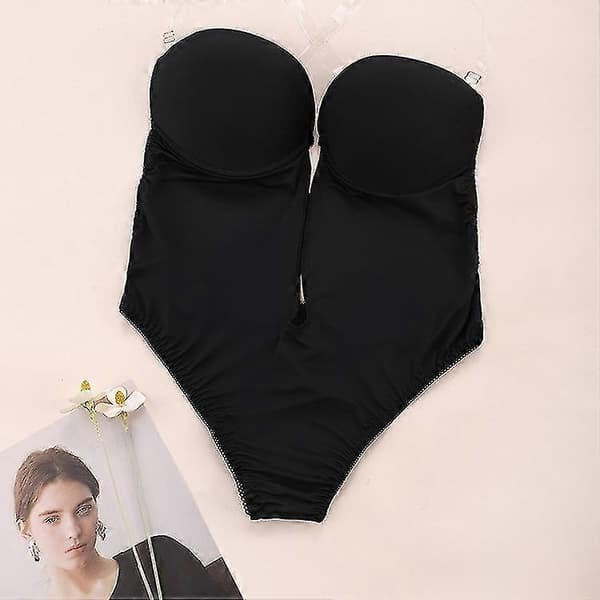 Dame Dyb V-udskæring Body Shaper Stropløs Rygløs Bodysuit Shapewear