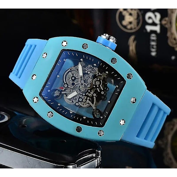 Toppmärket automatisk sportkörning sekunder 3 stift transparent botten fullfunktion herr lyx RM watch herr kvarts watch 2