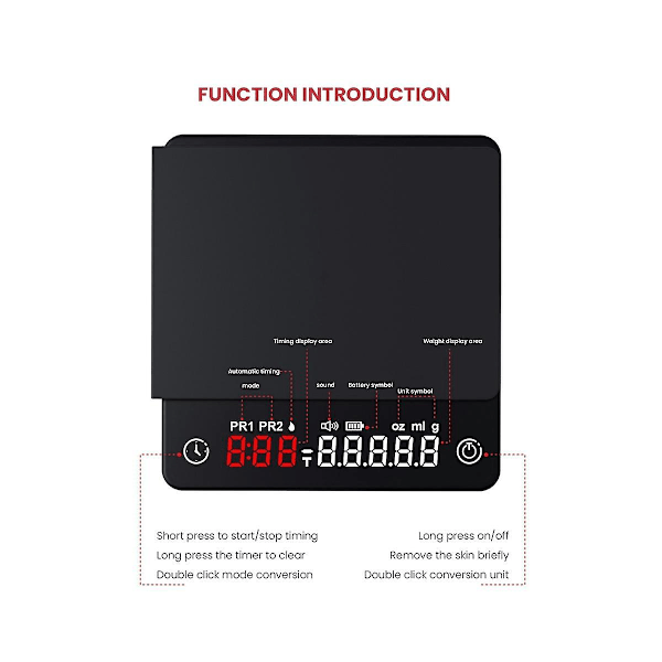 Mini Smart Köksvåg Vägning Precision Digital Kaffevåg Espresso Med Timer Black