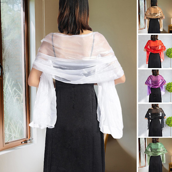 Tunn ljus siden enfärgad klänning sjal brudtärna Cheongsam lång sjal Camel One Size