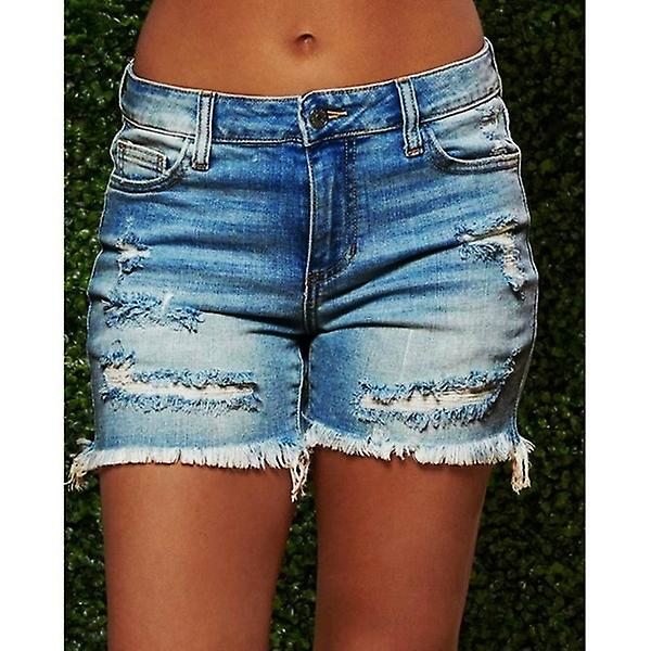 Hålstil dam rippade jeansshorts, hög stretchig fåll Shorts för damshorts XL, mörkblå