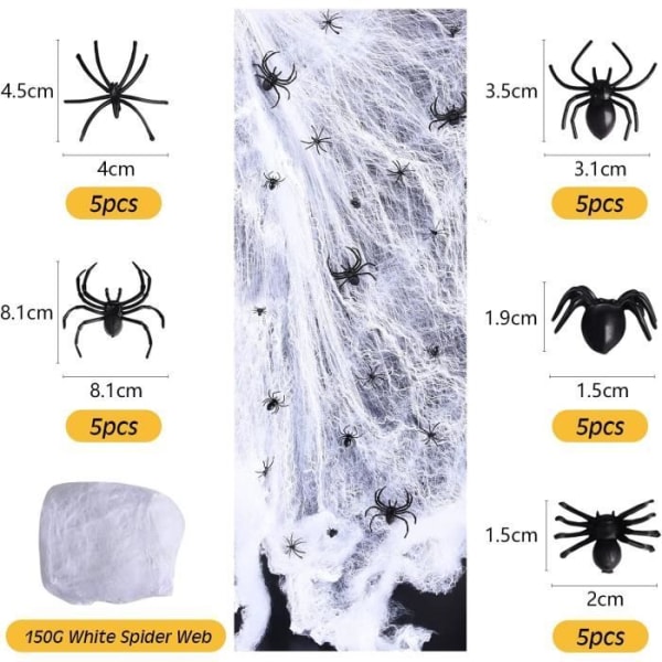 AJW-150g Halloween-koristeet Hämähäkinverkko Halloween Kauhukoriste Jättimäinen hämähäkinverkko ja 25 hämähäkkiä Cr[646]