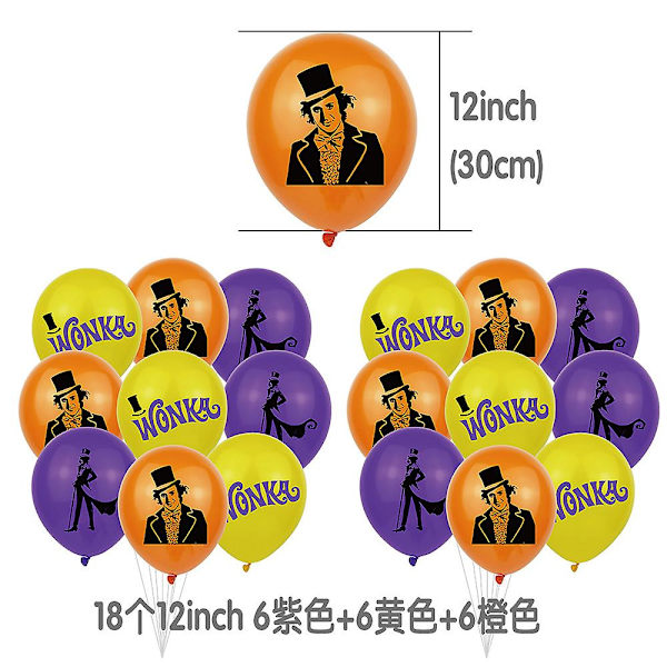 2023 Wonka Chocolate Factory Film Födelsedagsfest set Uppdragbar tårta Flagga Latexballonger 18 Pearlescent Balloons