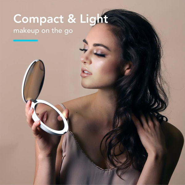 LED-belyst fickspegel, naturligt ljus vit sminkspegel, com