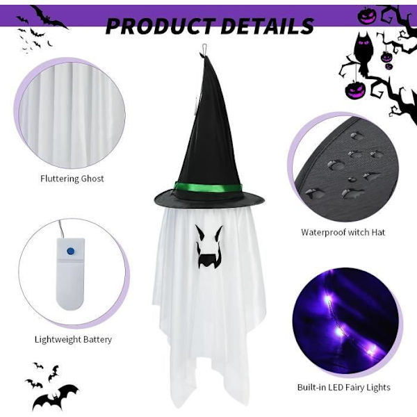 2 KPL 1M Aave-noitahattu, Halloween-koriste LED-valonauhalla Sopii joulukoristeluun Olohuoneen seinäikkunan sisustus
