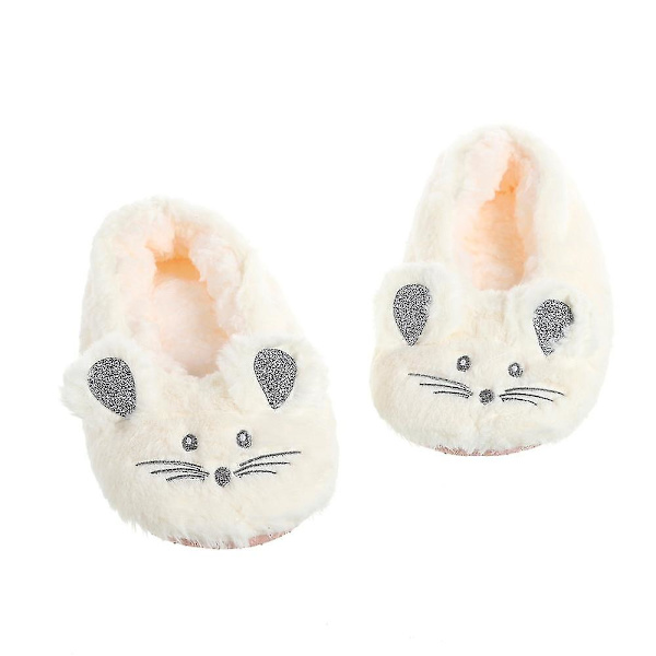 Hjemme Fuzzy Hjemmesko Dame Vinter Pels Bomuld Varm Plys Skridsikker Grib Indvendig Fluffy Dovne Kvinde Museører Broderi Gulvsko White 39to41