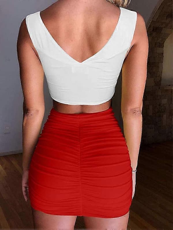 Dame Sexy Høy Midje Solid Stram Rynket Mini Klubbskjørt