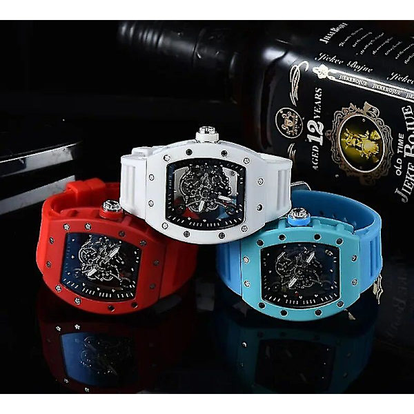 Toppmärket automatisk sportkörning sekunder 3 stift transparent botten fullfunktion herr lyx RM watch herr kvarts watch 3