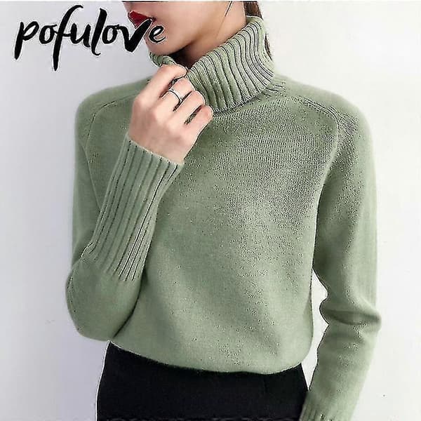 Dam Turtleneck Tröja Enfärgad Lös Trendig gul L