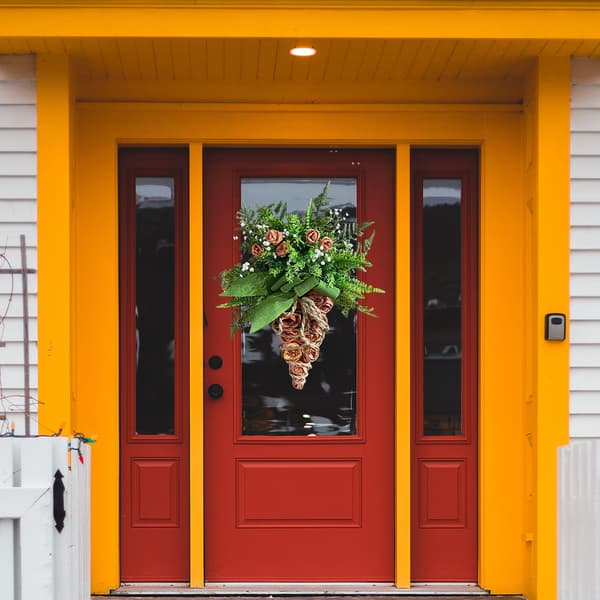 Easter Carrot Shaped Spring Wreath with Artificial Tulips for Front Door Decoration