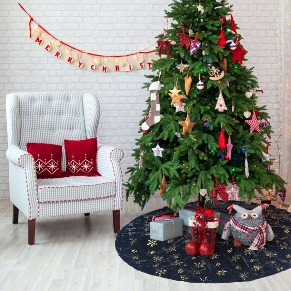 122 cm plysch svart julgranskjol med guldsnöflingor