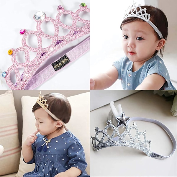 7 stycken Tiaror, Prinsessdiadem Elastiskt Glittrande Krona Tiara qd