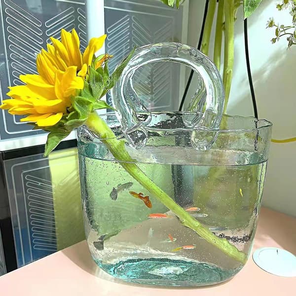 Handväska formad klar vas, klar väska glas blomvas för hem bröllopsdekor Light green