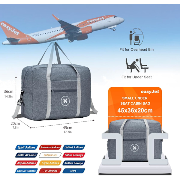 Kabinbagage 45x36x20, Rejsetaske, Sammenfoldelig Flykabinetaske Kabinetaske Bagage Duffelbag (2 stykker) qd Black