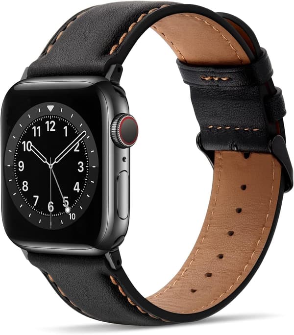 Sort - Kompatibel med Apple rem 45mm 44mm 42mm 49mm læder