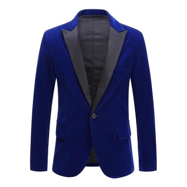 Mens Velvet Peak Lapel Bankett Party Suit Jacket- Blå M