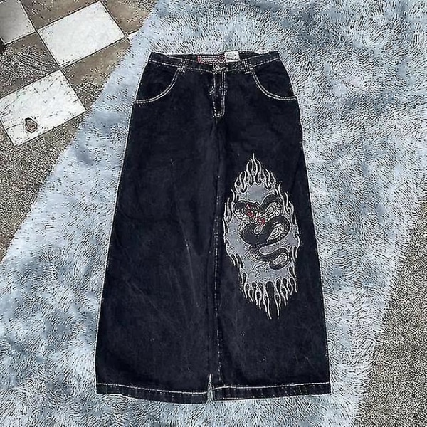 Jnco Baggy Jeans Hip Hop Rock Broderimönster Män Kvinnor 2024 New Fashion Streetwear Retro Harajuku Jeans med hög midja vid ben Khaki S