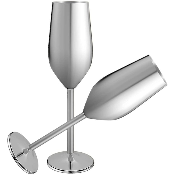 2 set med champagneflöjter i rostfritt stål, 201 ml silver