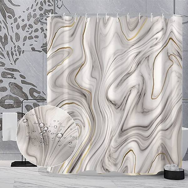 Marmor badrum duschdraperi lila guld tyg duschdraperier med krokar akvarell abstrakt duschdraperi foder 72x72 tum White 72x72 inch