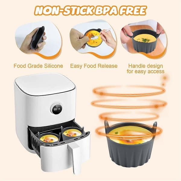 6 st silikonformar för ägg i airfryer, återanvändbara non-stick silikonformar för äggbitar, muffinsformar, pocherade äggkoppar för mikrovågsugn