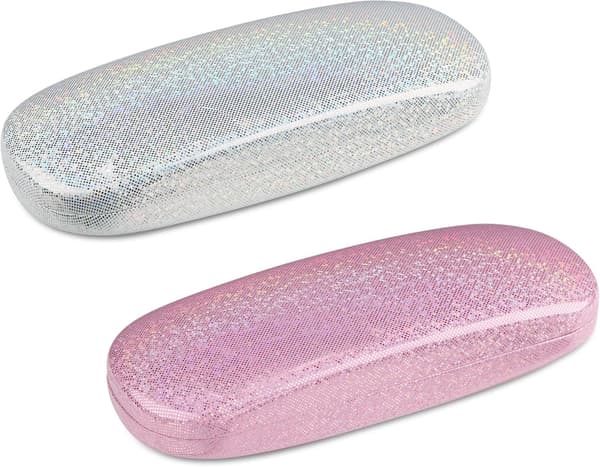 2 deler rosa og hvit glitter hardt etui for briller, bærbar