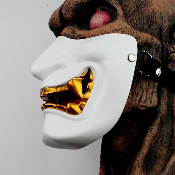 Cosplay Mask Game Half Face Airsoft Oni Mask Halloween Mask GRÅ grey