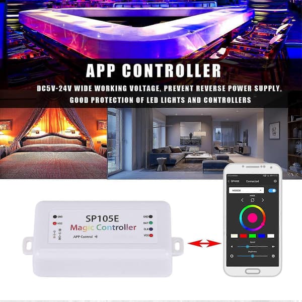 Sp105e Trådløs Bluetooth-controller App Ws2811 Ws2812b Ws2801 Sk6812 Apa102 Individuelt Adresserbar