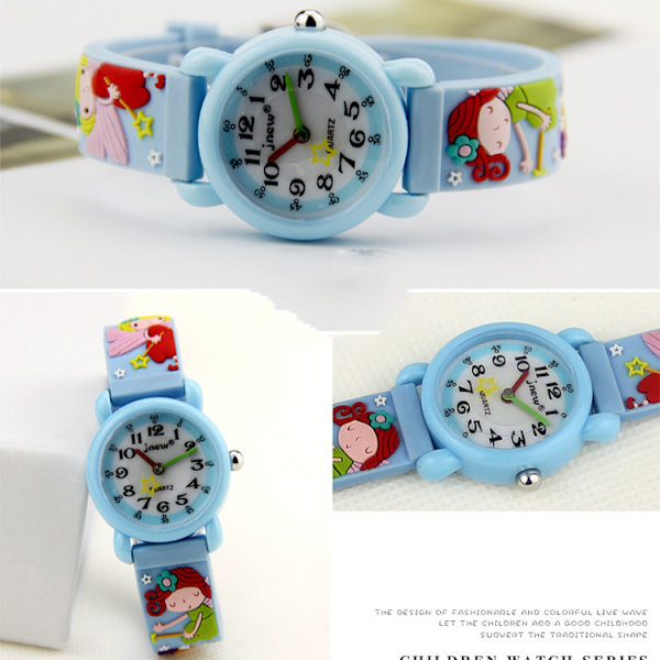 Tecknad blå watch för barn, vattentät printed watch för flickor och pojkar 2-12 år gamla, bästa presenten för barn qd