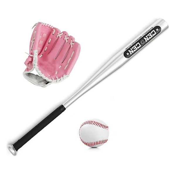 Baseball set med basebollträ + baseboll + basebollhandskar 25 tum aluminiumlegering basebollträ 10,5 tum pink