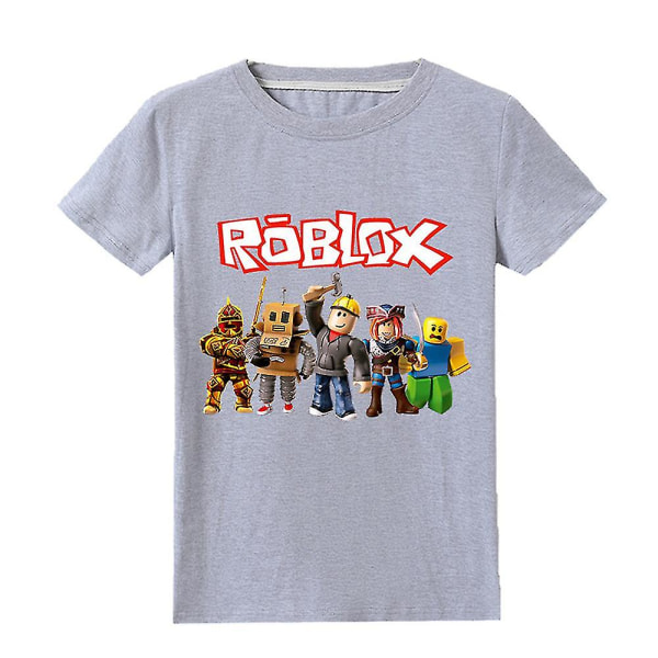 Roblox Kids Kortärmad T-shirt Pojkar Summer Tee Shirt Crew Neck Top Grey 7-8Years