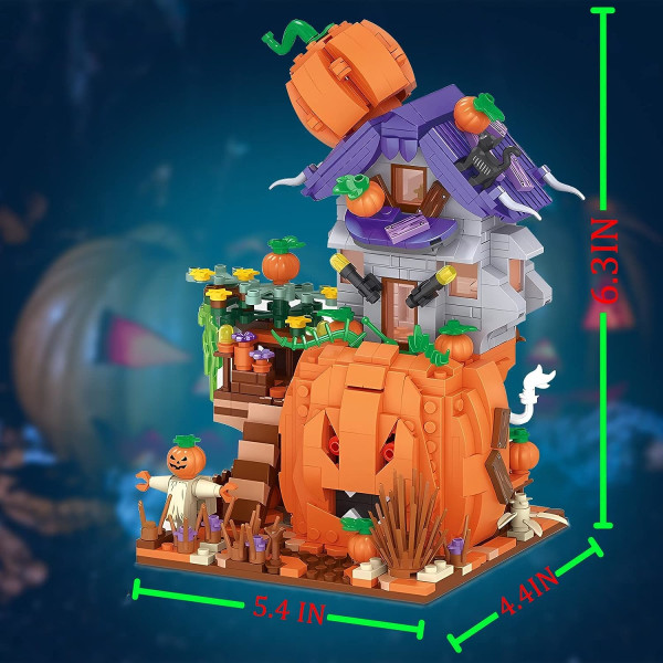 Pumpkin House Building Blocks Set, DIY Construction Model Kit med två figurer, lämplig för pojkar och flickor som Halloween (762 st)