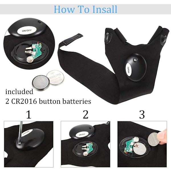 1 pari Vasen + Oikea Yökalastus LED Taskulamppu Käsine sormeton qd Black Svart