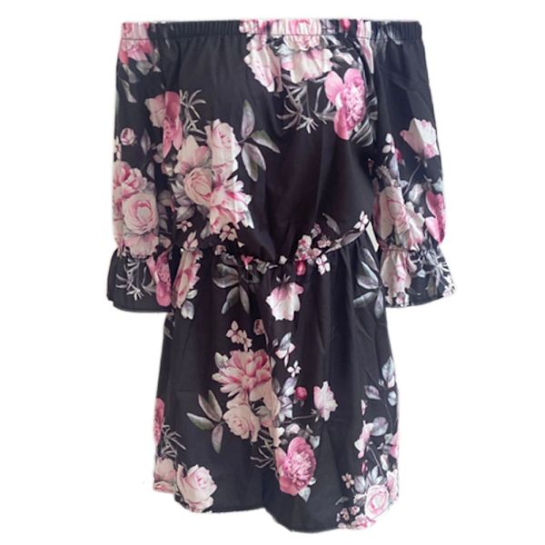 Dame casual print Off Shoulder Trompetærme Swing