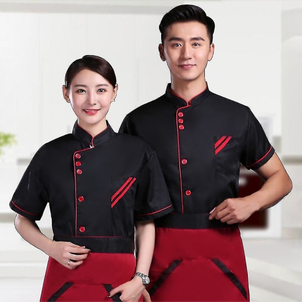 Unisex Lyhyt Pitkähihainen Kokkitakki Hotelli Keittiö Palvelu Uniform Työvaatteet (haoyi) A White and Coffee XXL Short Sleeve